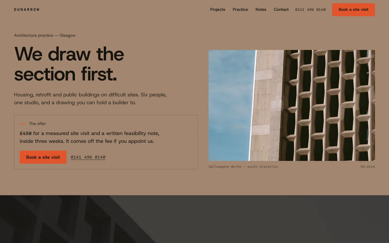 The DUNARROW landing page at desktop width