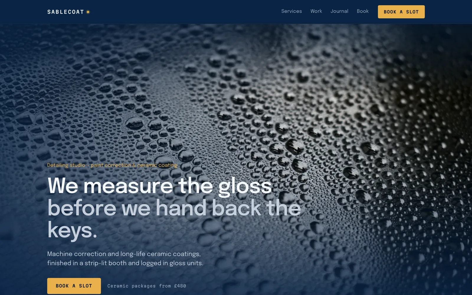 The SABLECOAT landing page at desktop width