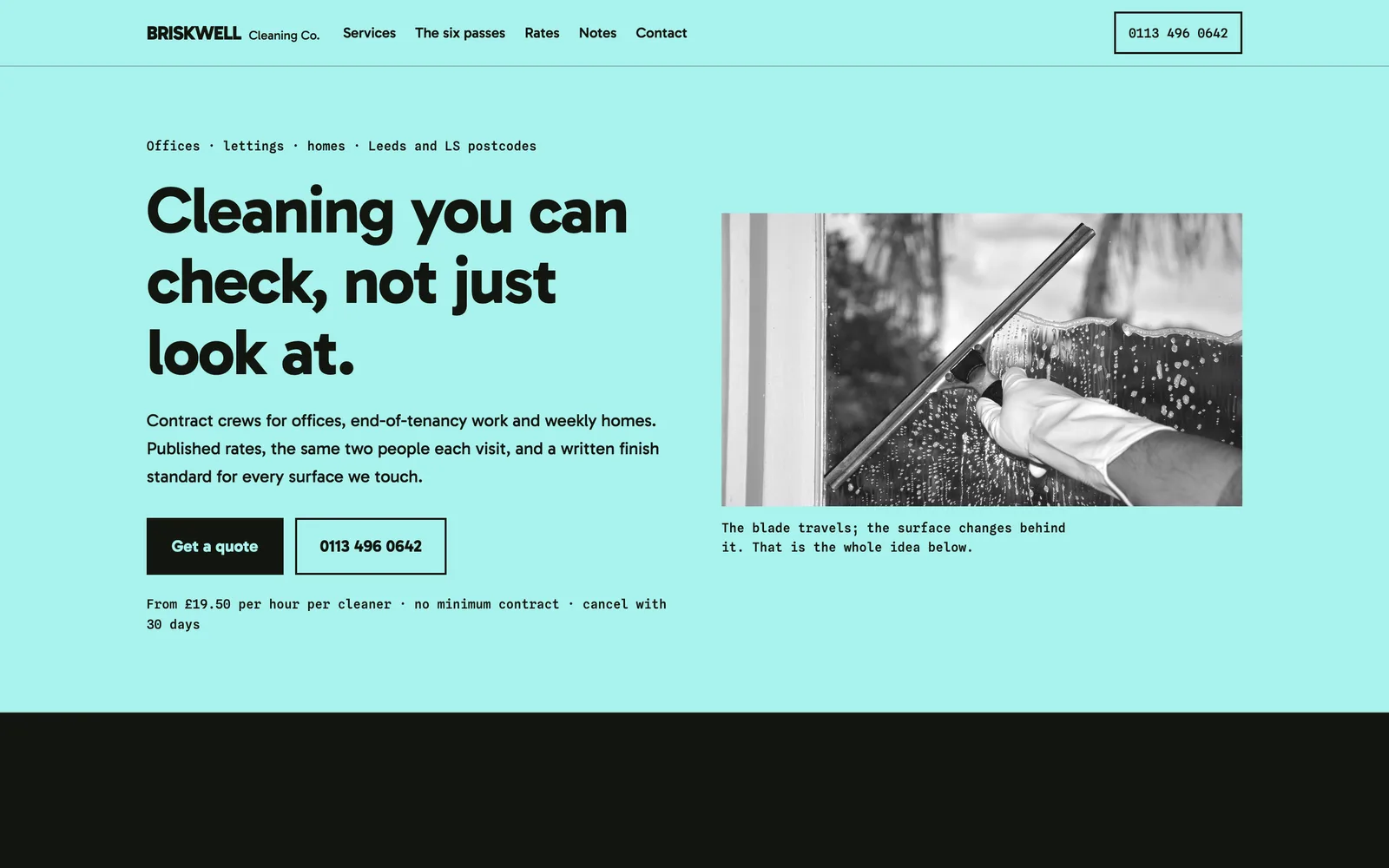 The BRISKWELL CLEANING CO. landing page at desktop width