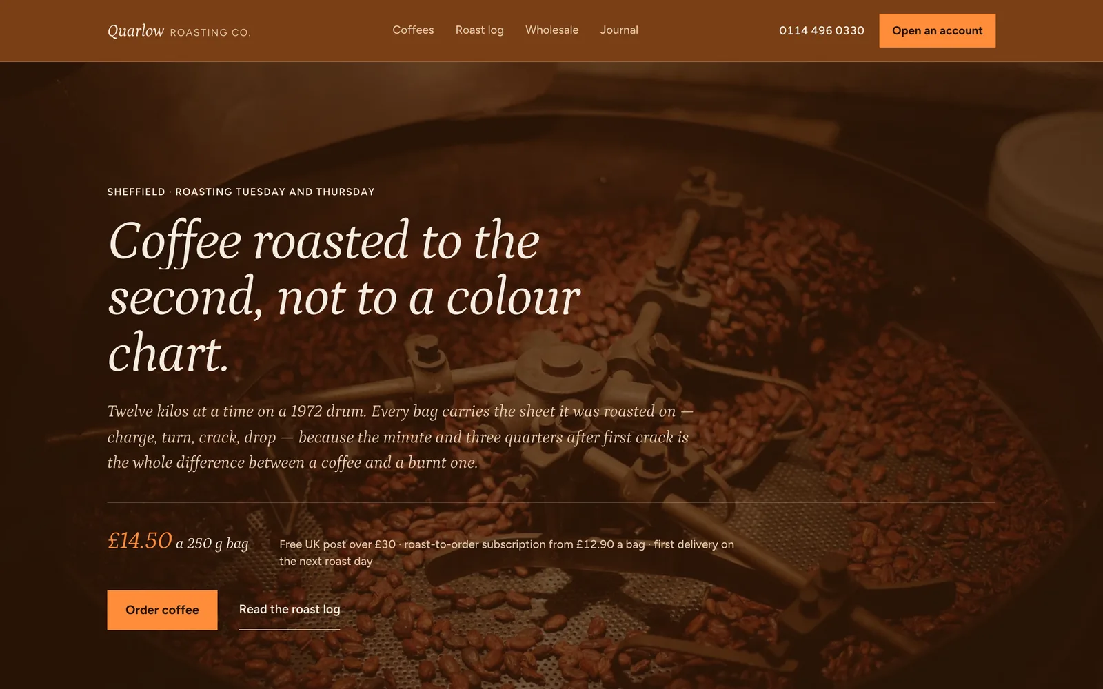 The QUARLOW ROASTING CO. landing page at desktop width