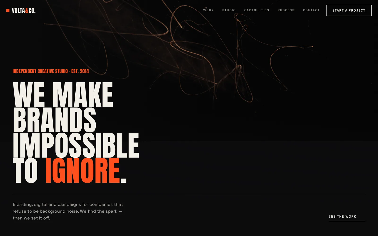 The VOLTA & CO. landing page at desktop width