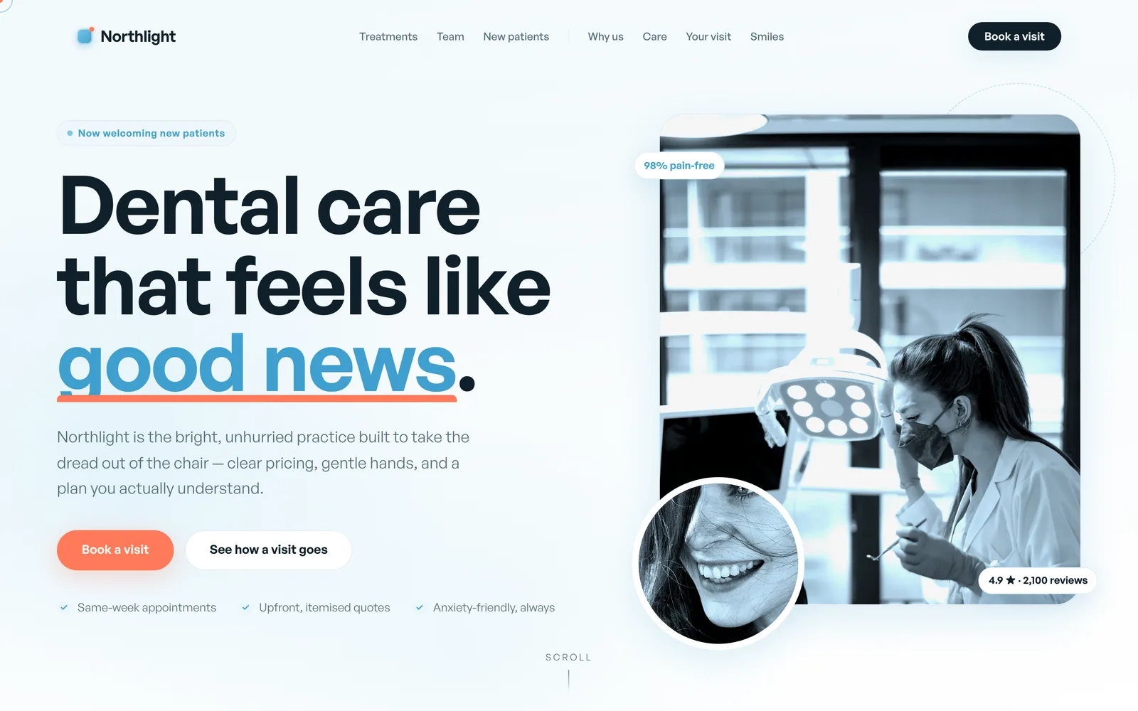 The Northlight Dental Co. landing page at desktop width