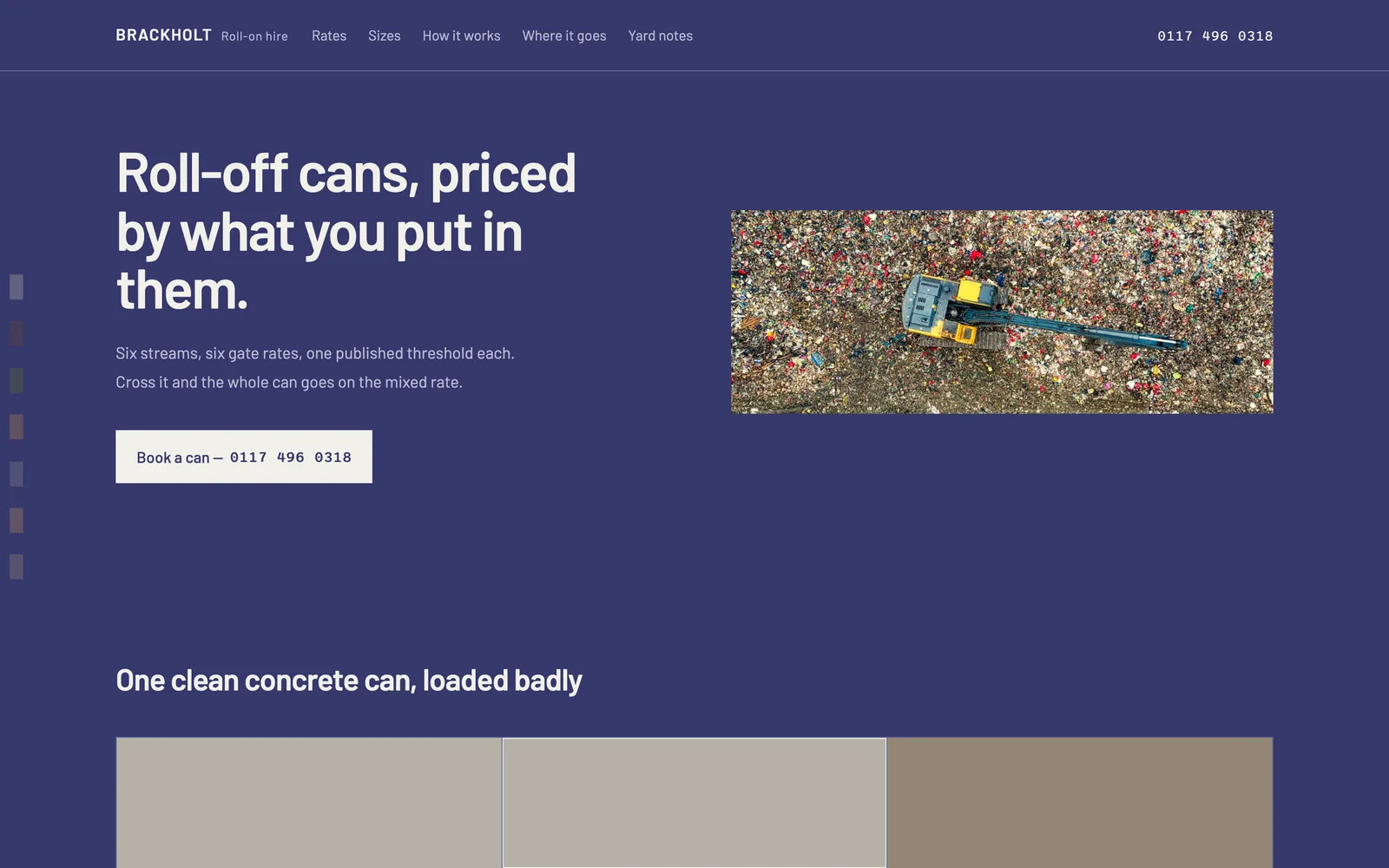 The BRACKHOLT ROLL-ON HIRE landing page at desktop width