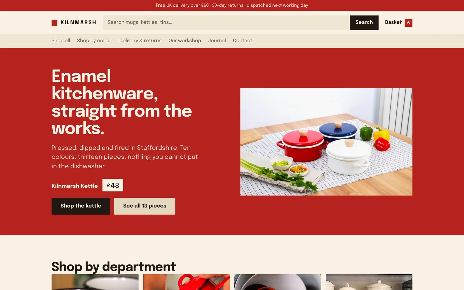 The KILNMARSH ENAMELWARE landing page at desktop width
