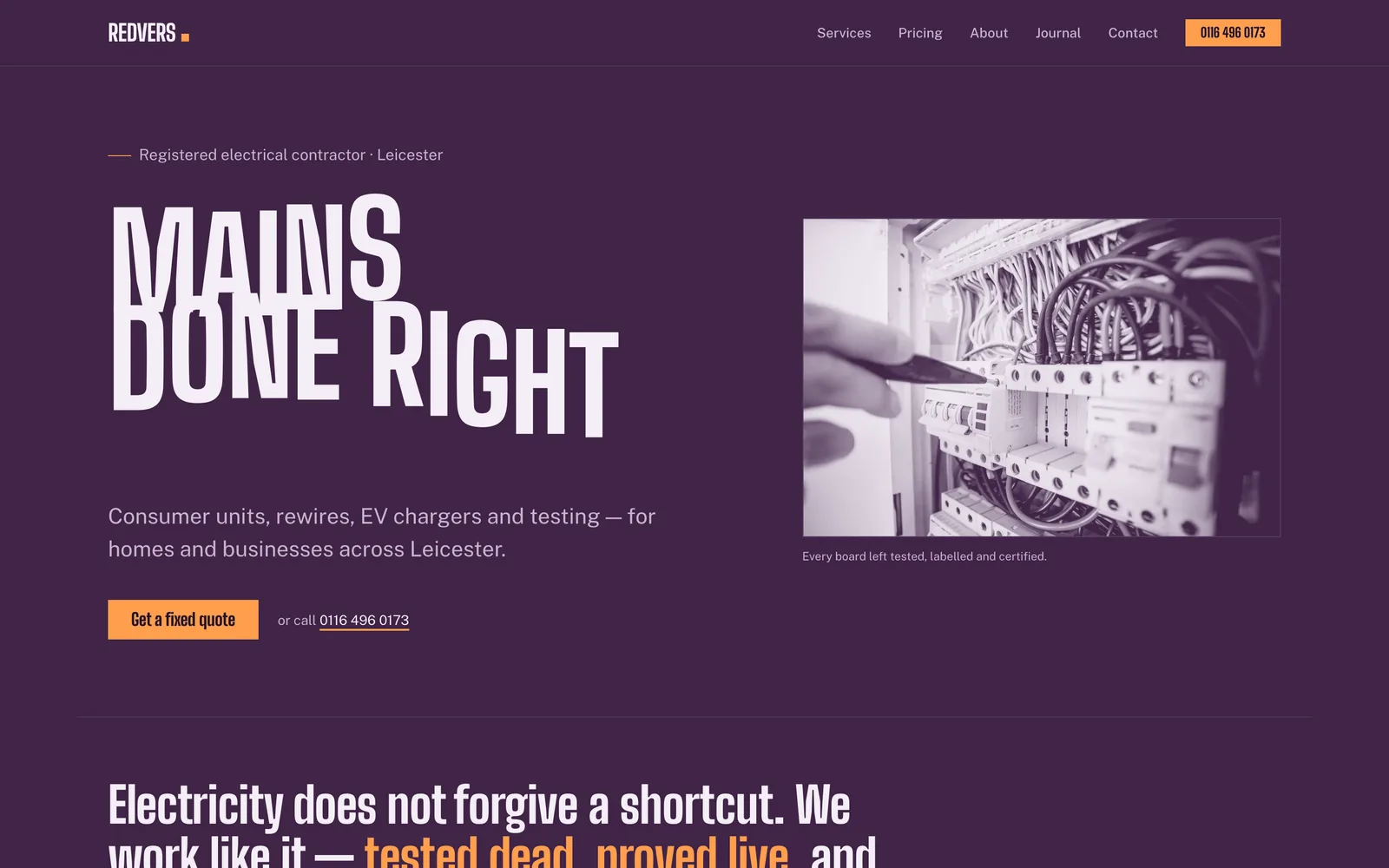 The REDVERS ELECTRICAL landing page at desktop width