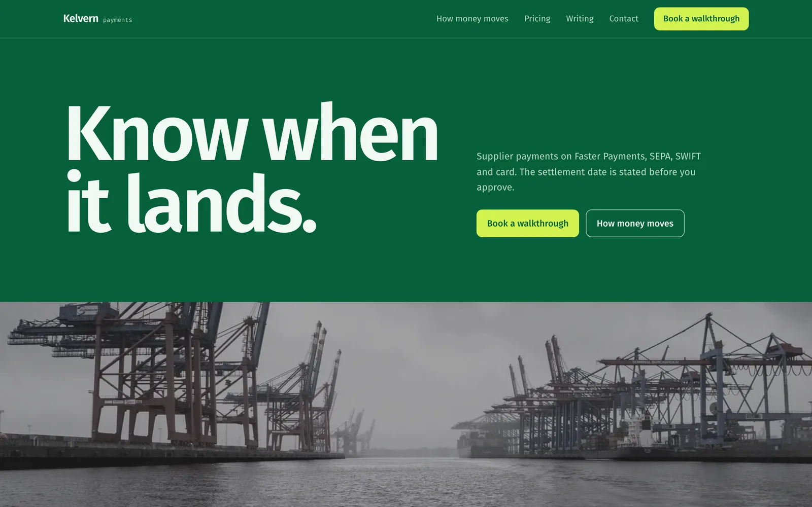 The KELVERN landing page at desktop width
