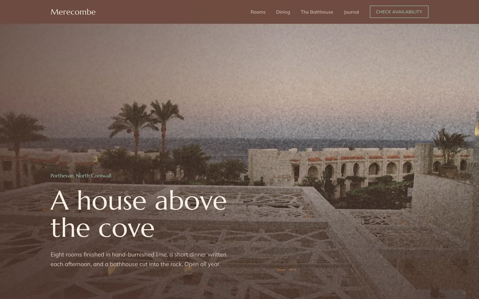 The MERECOMBE landing page at desktop width