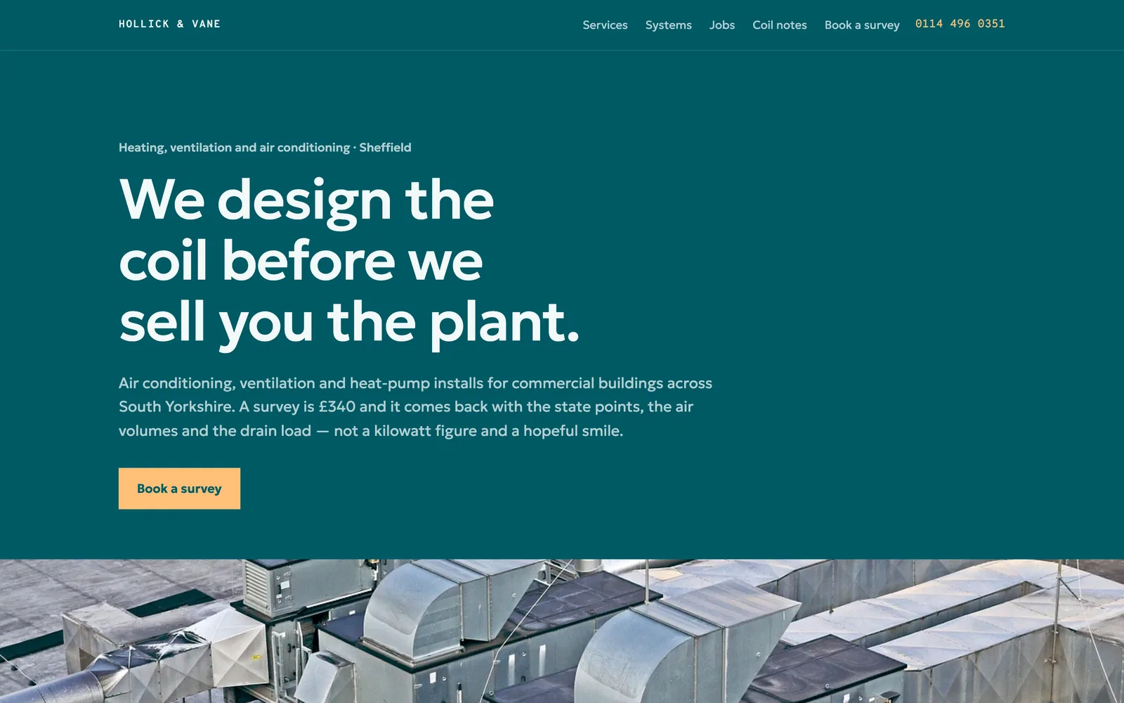 The HOLLICK & VANE landing page at desktop width
