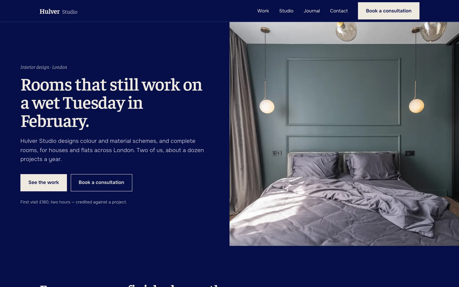 The HULVER STUDIO landing page at desktop width