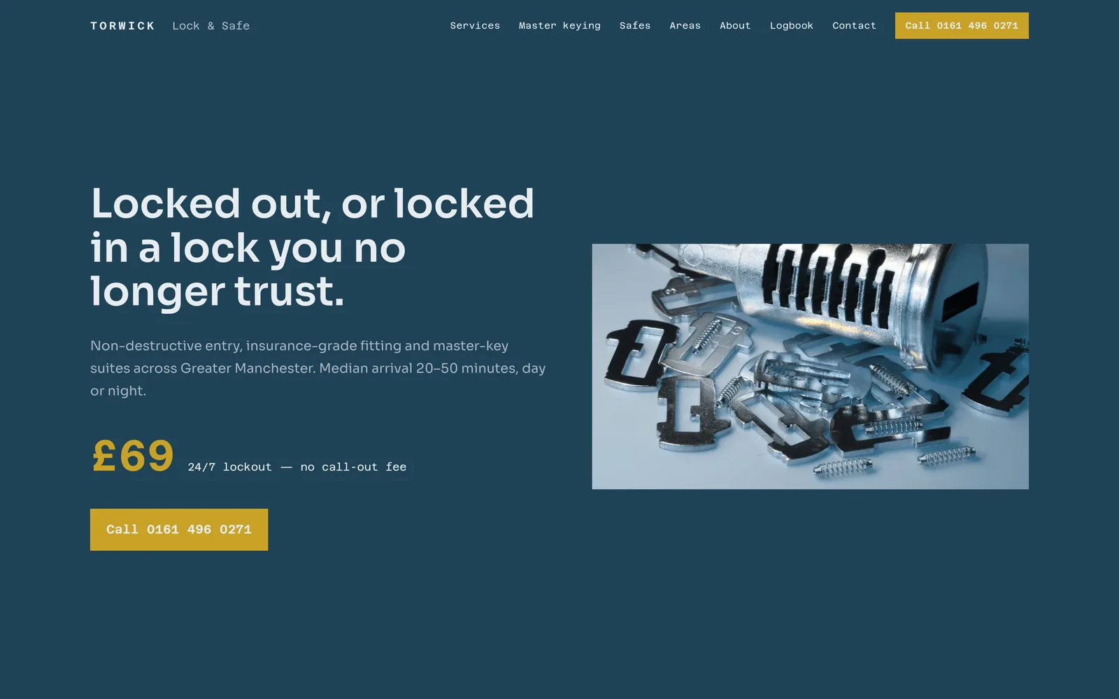 The TORWICK LOCK & SAFE landing page at desktop width
