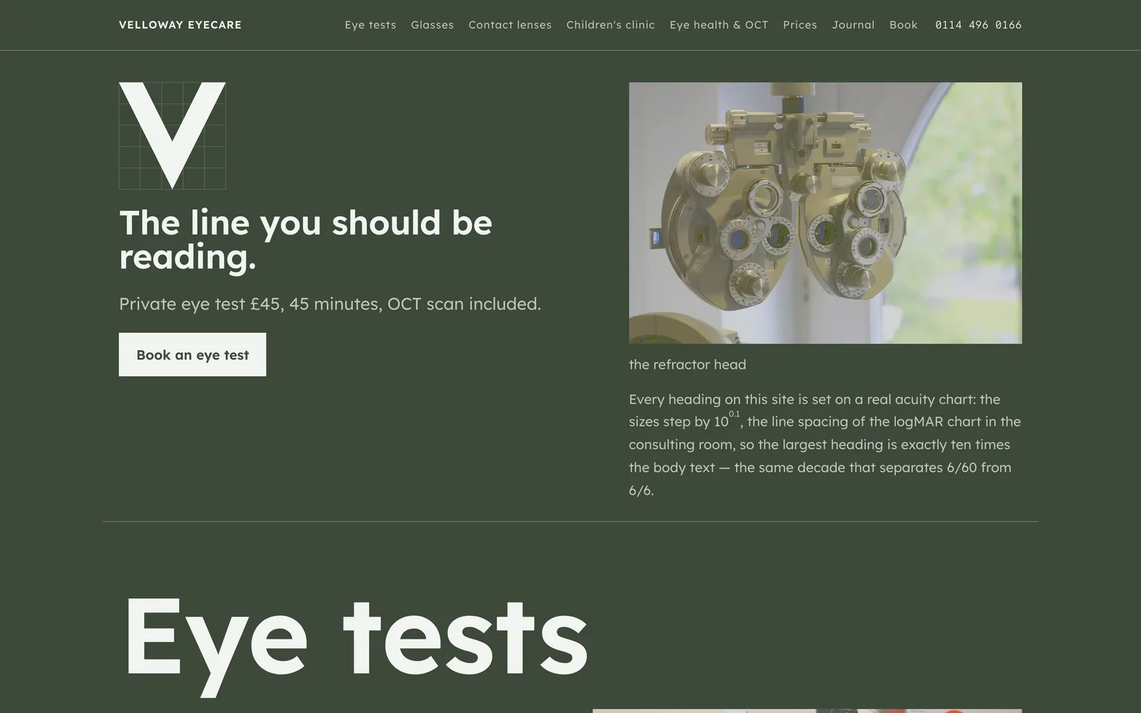 The VELLOWAY EYECARE landing page at desktop width