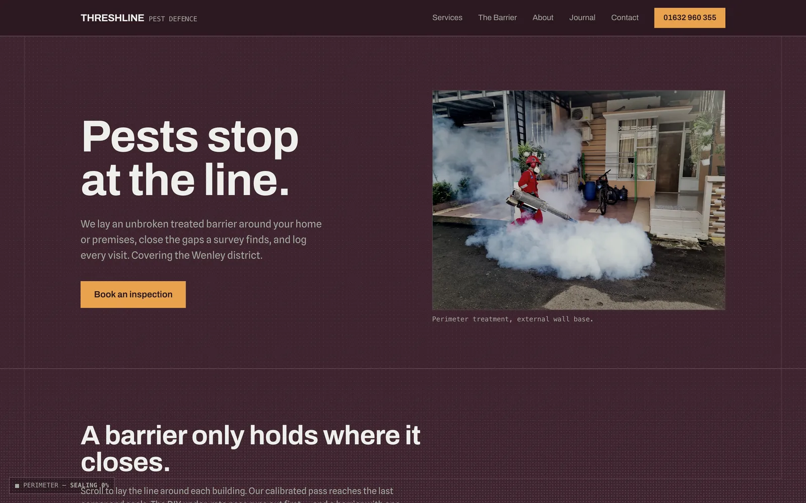 The THRESHLINE PEST DEFENCE landing page at desktop width