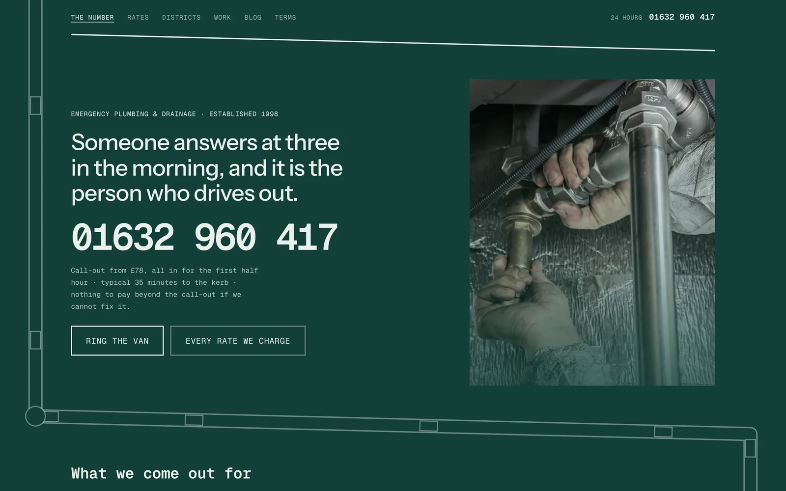 The Crowder Plumbing & Drainage landing page at desktop width