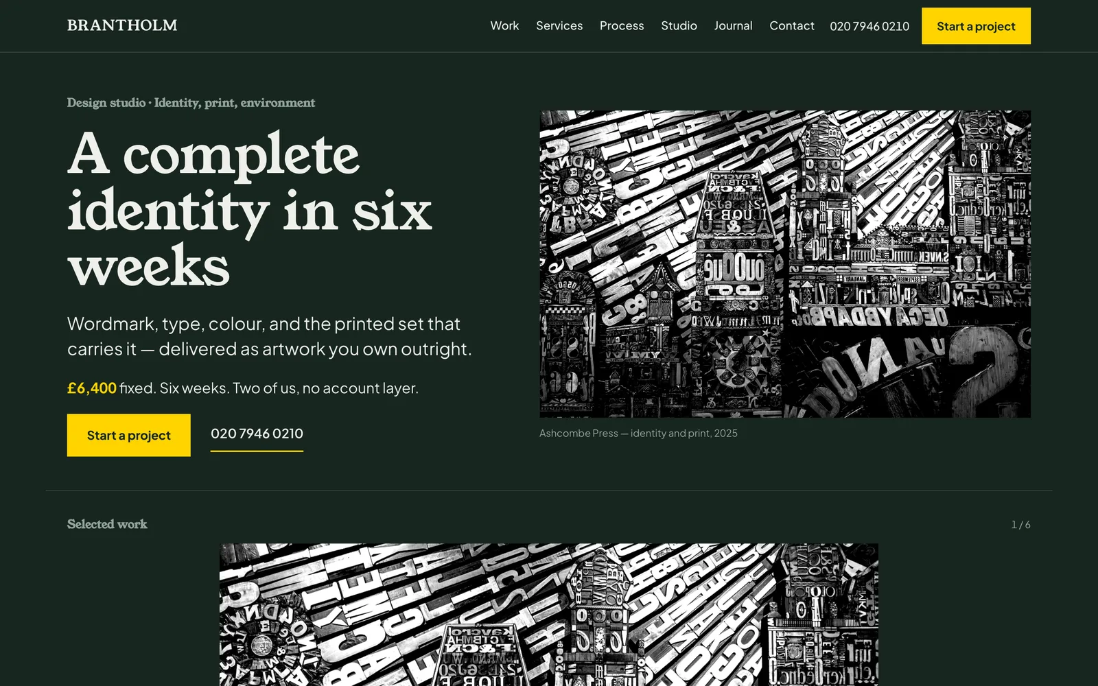 The BRANTHOLM landing page at desktop width