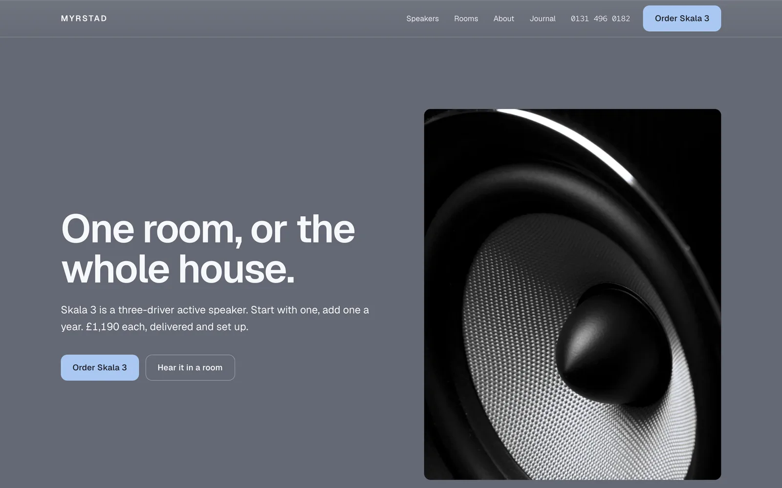 The MYRSTAD landing page at desktop width