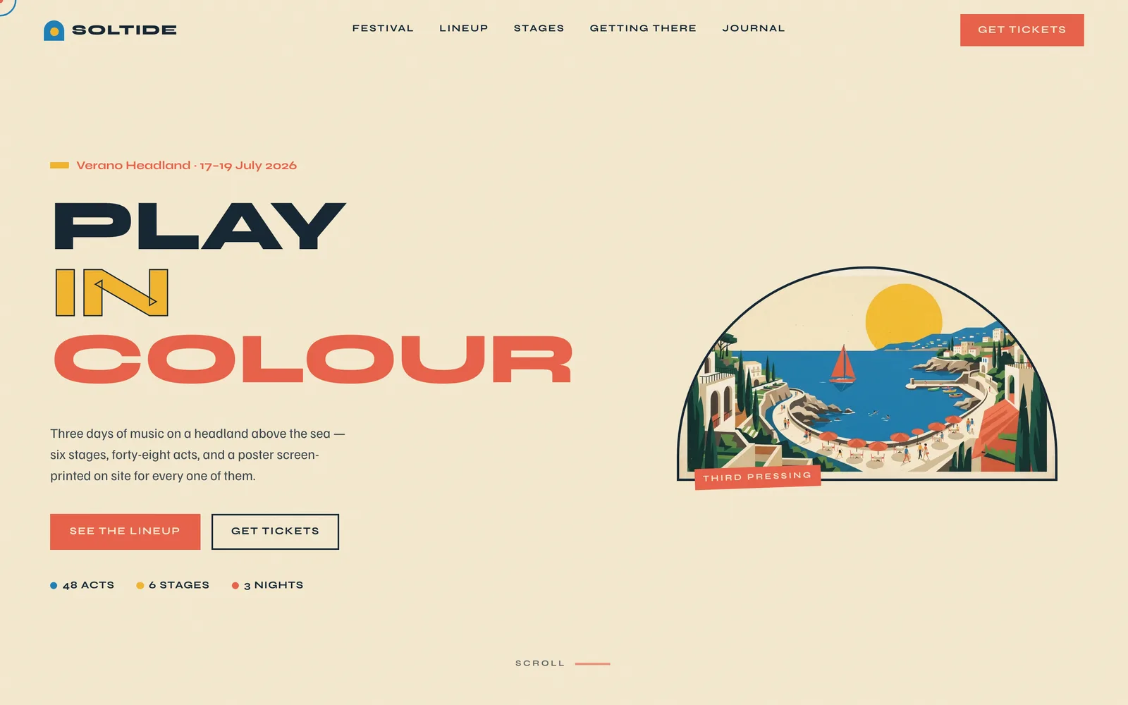 The Soltide Festival landing page at desktop width