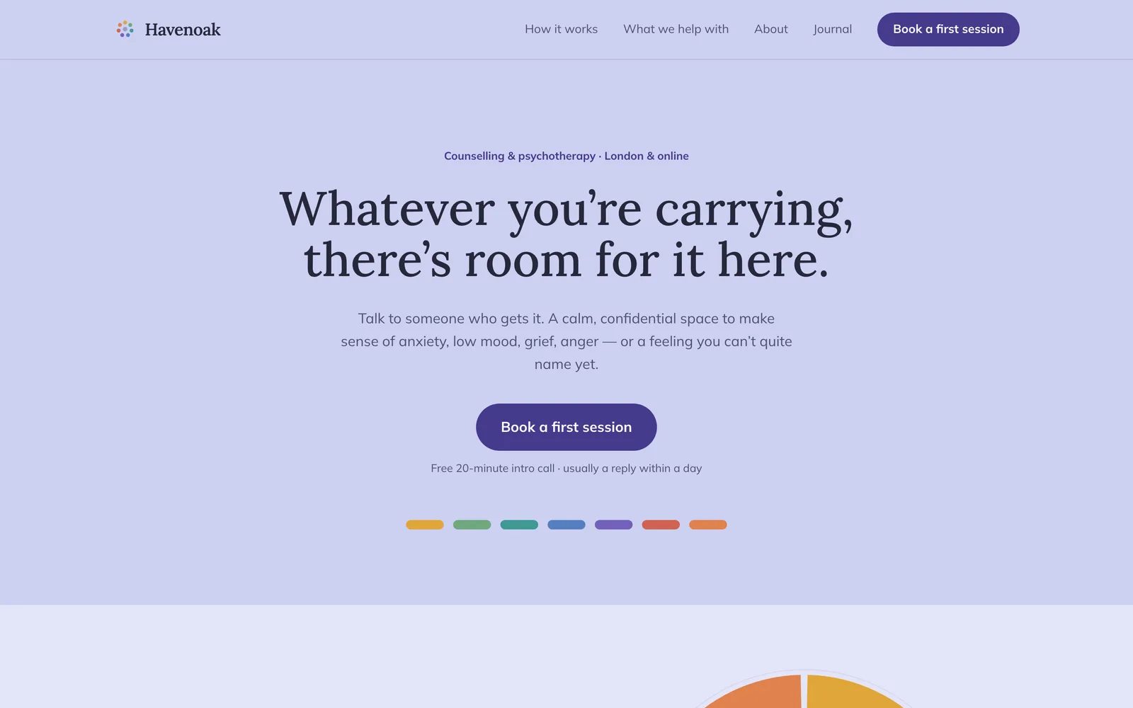 The Havenoak Therapy landing page at desktop width