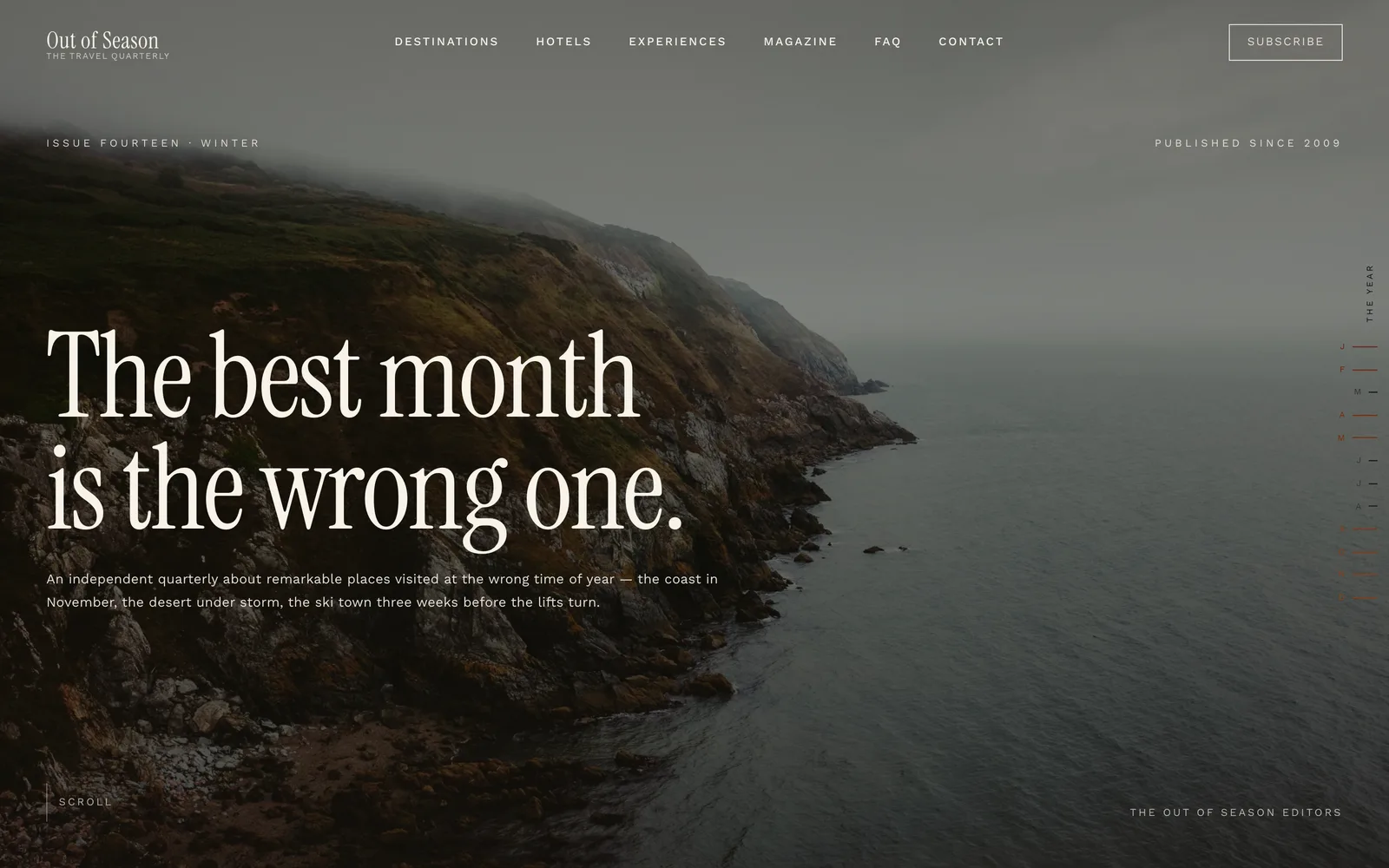The Out of Season landing page at desktop width